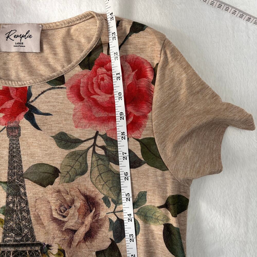 Remplie Eiffel Tower Printed Shirt Dress Women’s L Tan Artsy Roses Parisian Y2K - Picture 4 of 7